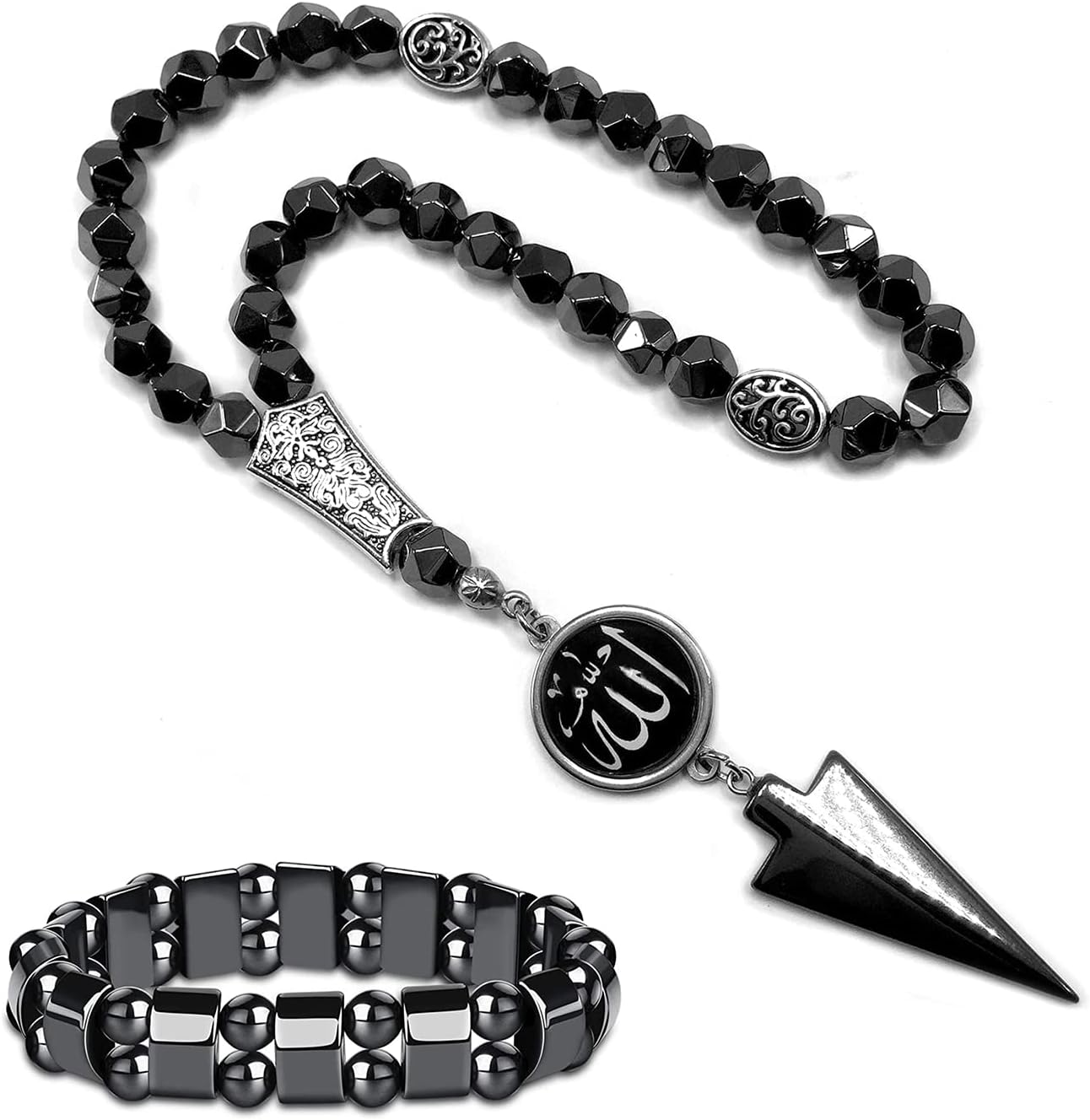 Special Allah Tassel Collection (33 Beads) Worry & Prayer Beads - Star Cut Faceted Black Hematite