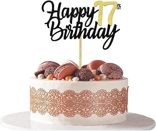 Miniatura 7 de Decoración para tartas de cumpleaños 17 años con purpurina para 17 años, decoraciones doradas para tartas de cumpleaños de 17 años, suministros de
