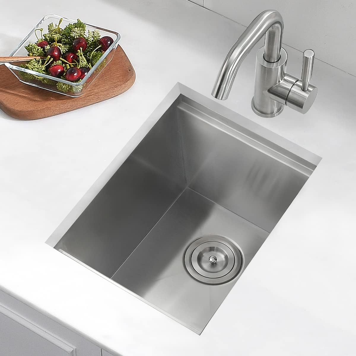 15 Inch Undermount Stainless Steel Kitchen Bar Sink, Luckyhorse 15” x 18” x 9” 18 Gauge Stainless Steel Undermount Workstation Outdoor Small Kitchen Sink LH023L
