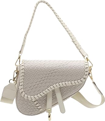 Saddle Crossbody Bag for Women Small Satchel Clutch Woven Croc Look Purse Genuine Leather Handbag