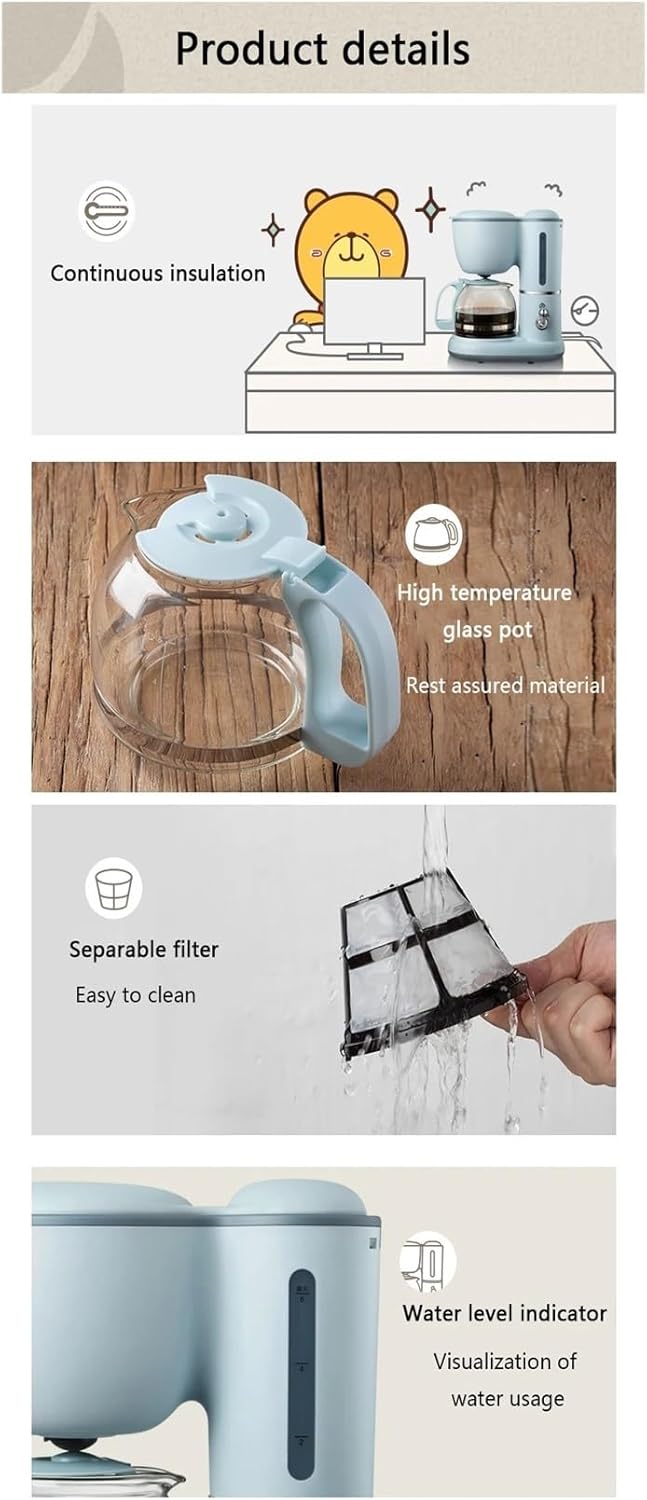 600ML Mini American Coffee Machine Fully Automatic Drip Coffee Maker Bubble Tea Maker for Household And Office 220V(Blue 220V)