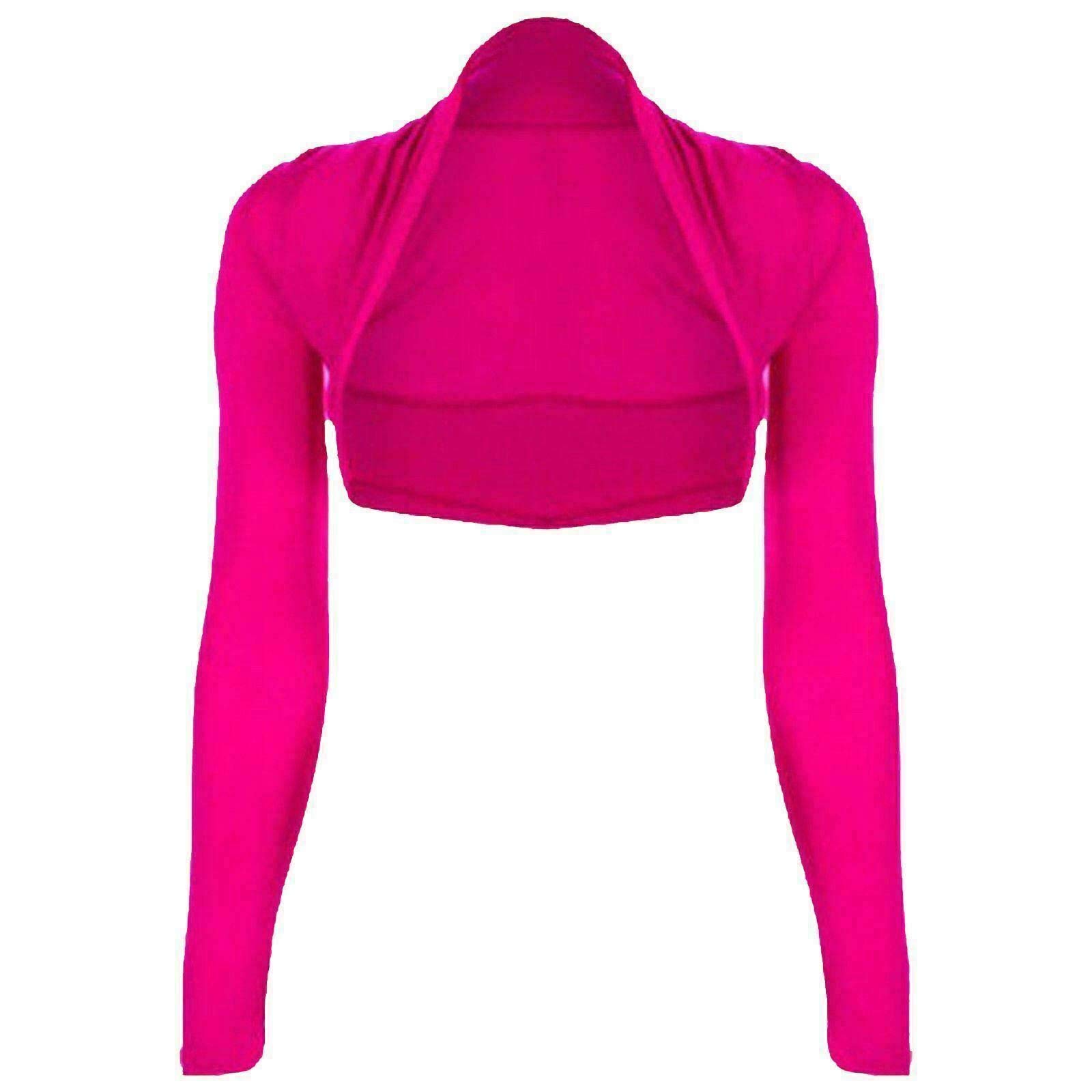 FAIRY BOUTIQUE Ladies Long Sleeve Shrug Womens Cropped Bolero Cardigan Mini Blouse Plain Summer Top Sizes 8-26 (Cerise UK 20-22)