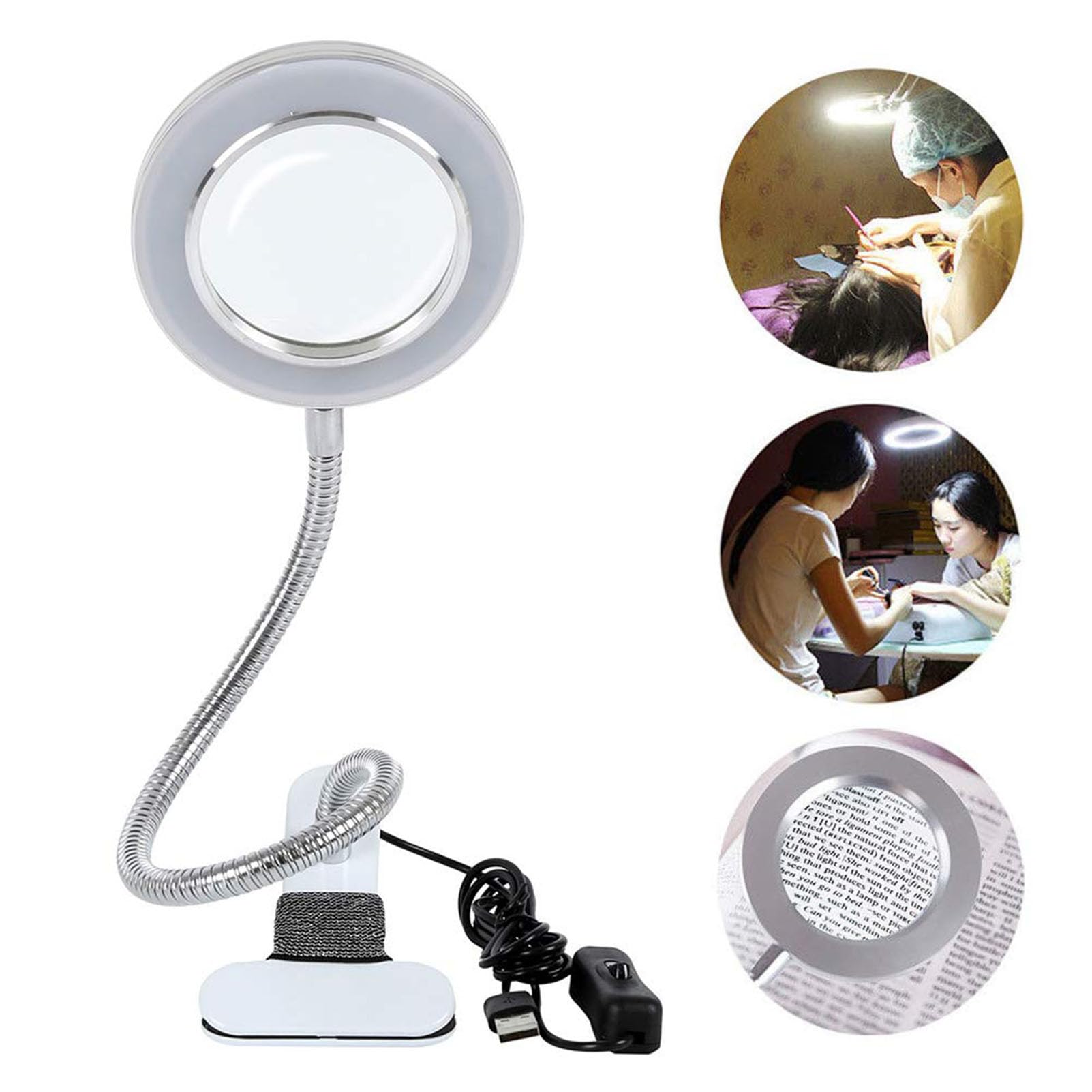 Lámpara de Escritorio con Lupa 8X, lámpara de Aumento, Lupa con Abrazadera con luz, lámpara de Lupa Manos Libres para Lectura, Pasatiempos para Personas Mayores, Trabajos artesanales, Costura