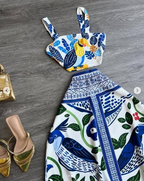 Womens Printed Skirt Outfits Floral Halter Crop Top A Line Maxi Skirt Casual Going Out Sets - Image 5