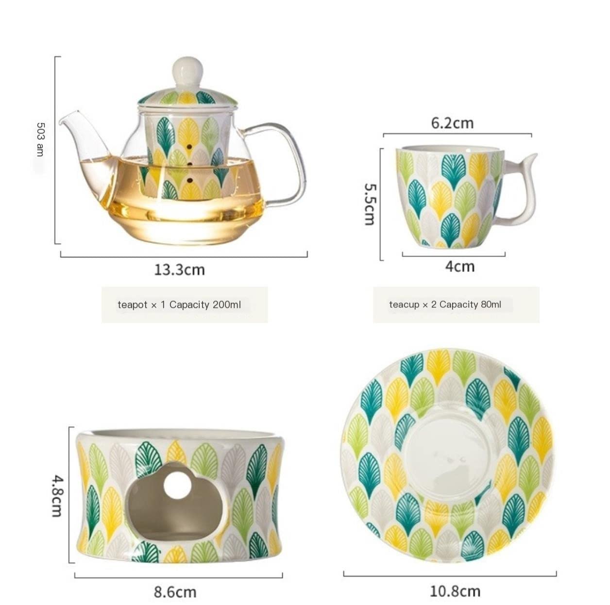 Zestaw do Herbaty Urodziny 6-częściowy Ceramiczny Zestaw Do Herbaty Europejskie Popołudniowe Filiżanki I Spodki Z Podgrzewaczem Świec Porcelanowy Kwiatowej Ukończenie