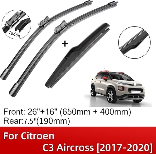 Miniatura 2 de Compatible con Citroen C3 Aircross 2017-2020 26 + 16 + 7.5 pulgadas, limpiaparabrisas delantero y trasero, accesorios de cortador de cepillos 2017
