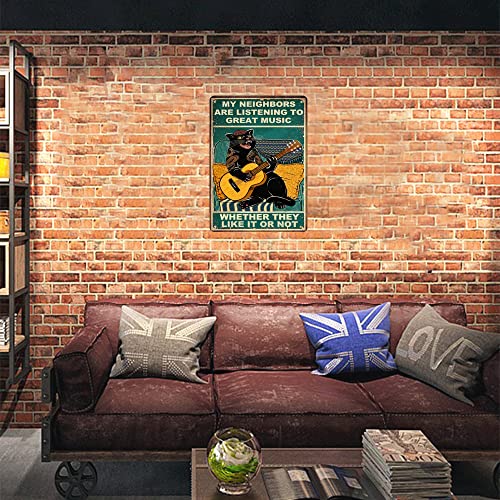 Funny Cat Guitar Metal Signs Vintage Rock Music Wall Decor Man Cave Tin Sign Gym Pool Bar Bathroom Yard Garage Signs, My Neighbors Are Listening To Great Music #TOP5