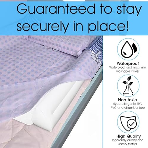 [2-Pack] Inflatable Bed Rail For Toddlers, Kids With Pump - Baby Portable Rail Guard For Travel - Blow-Up Bed Bumpers With Safety Flaps - King, Queen, Full, Twin, Toddler Size Bed - Infant Bed Bumper #TOP5