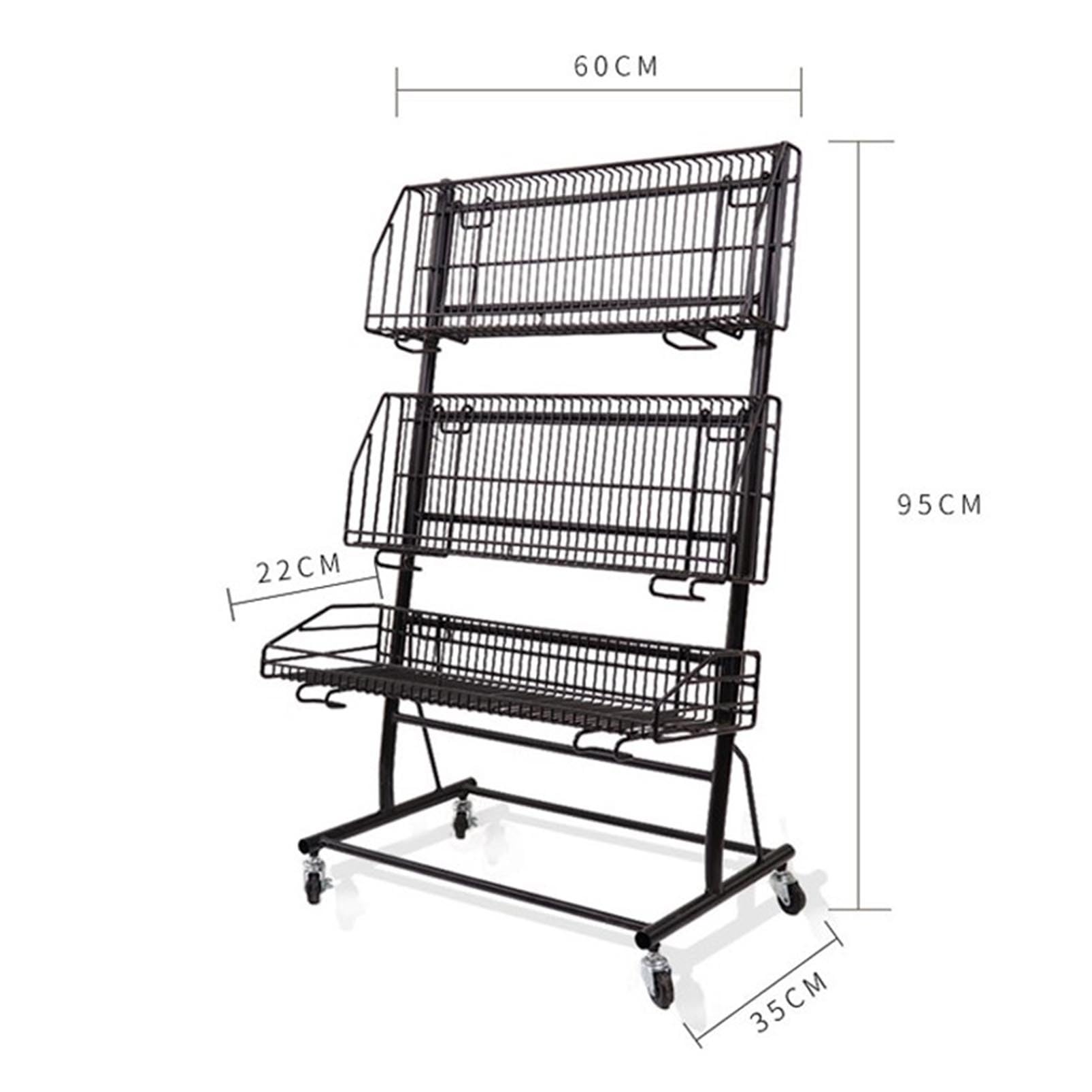Espositore per scaffali in filo metallico, a 3 ripiani, in metallo, per negozi, uffici, concessioni, teatro, design compatto per una conservazione efficiente