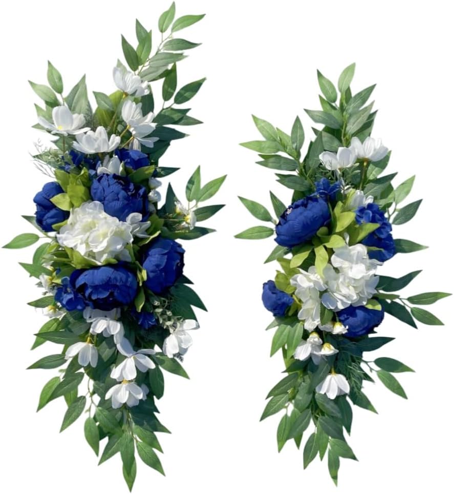 H&S BRIDAL Wedding Arch Flowers, Peony Floral Eucalyptus Greenery Leaves Set of 2 Artificial Flower for Wedding Ceremony Welcome Sign Home Decorations