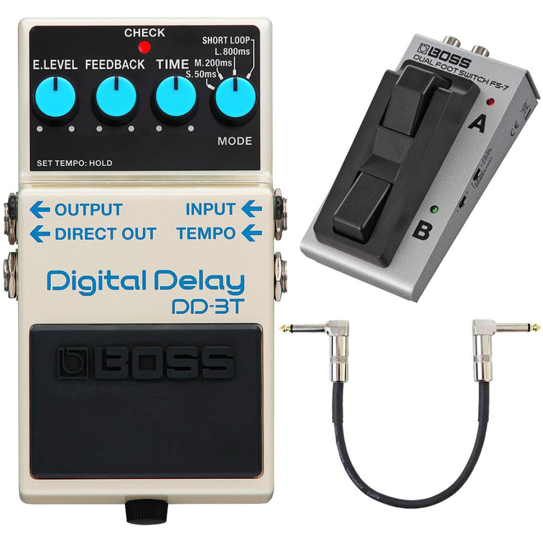 Boss DD-3T Digital Delay efektownik + przełącznik nożny FS-7 + kabel krosowy Keepdrum 30 cm