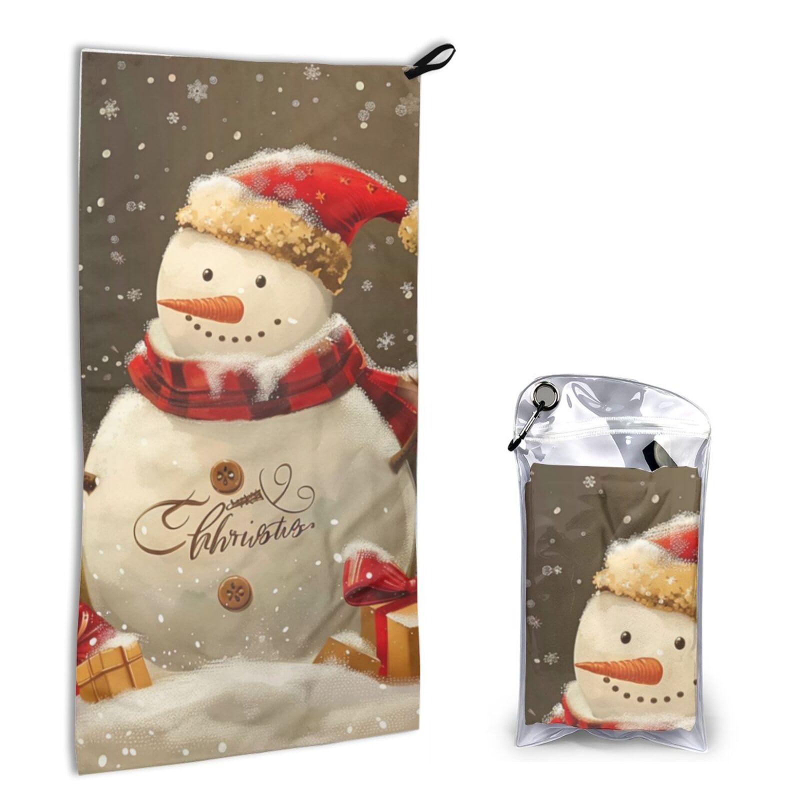 BWWHCCTI Quick Dry Hand Towel With Bag - Christmas Snowman Printed Super Absorbent Face Cloth Microfiber Travel Sports Towels 40x80cm