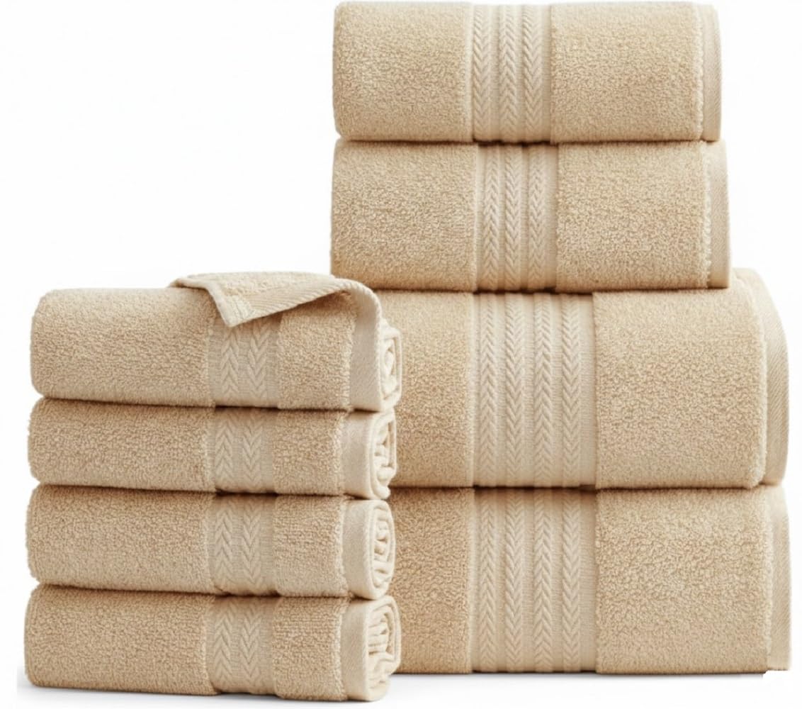 WovenWonder Luxury 800 GSM Egyptian Cotton Bathroom Towels - Heavyweight & Super Soft Hotel Quality Face Cloths, Hand Towels, Bath Towels, Jumbo Bath Sheets and Towel Sets (Cream, 2x Face Cloth)