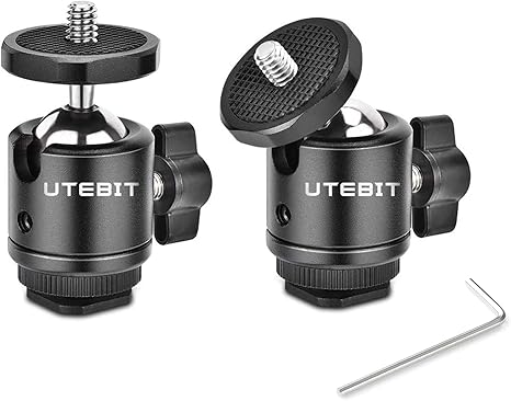 UTEBIT 2 Pack Mini Ball Head with Detachable 1/4" Adapter 360° Swivel for DSLR Camera Tripod Monopod