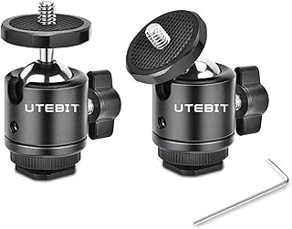 UTEBIT 2 Pack Mini Ball Head with 1/4" Hot Shoe Mount Adapter Max Load 5.5lb 360° Swivel Tripod Ball Head for DSLR Camera Camcorder, Light Bracket
