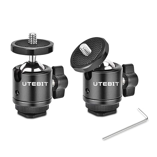 UTEBIT 2 Pack Mini Ball Head with 1/4" Hot Shoe Mount Adapter Max Load 5.5lb 360° Swivel Tripod Ball Head for DSLR Camera Camcorder, Light Bracket - 20mm ball head