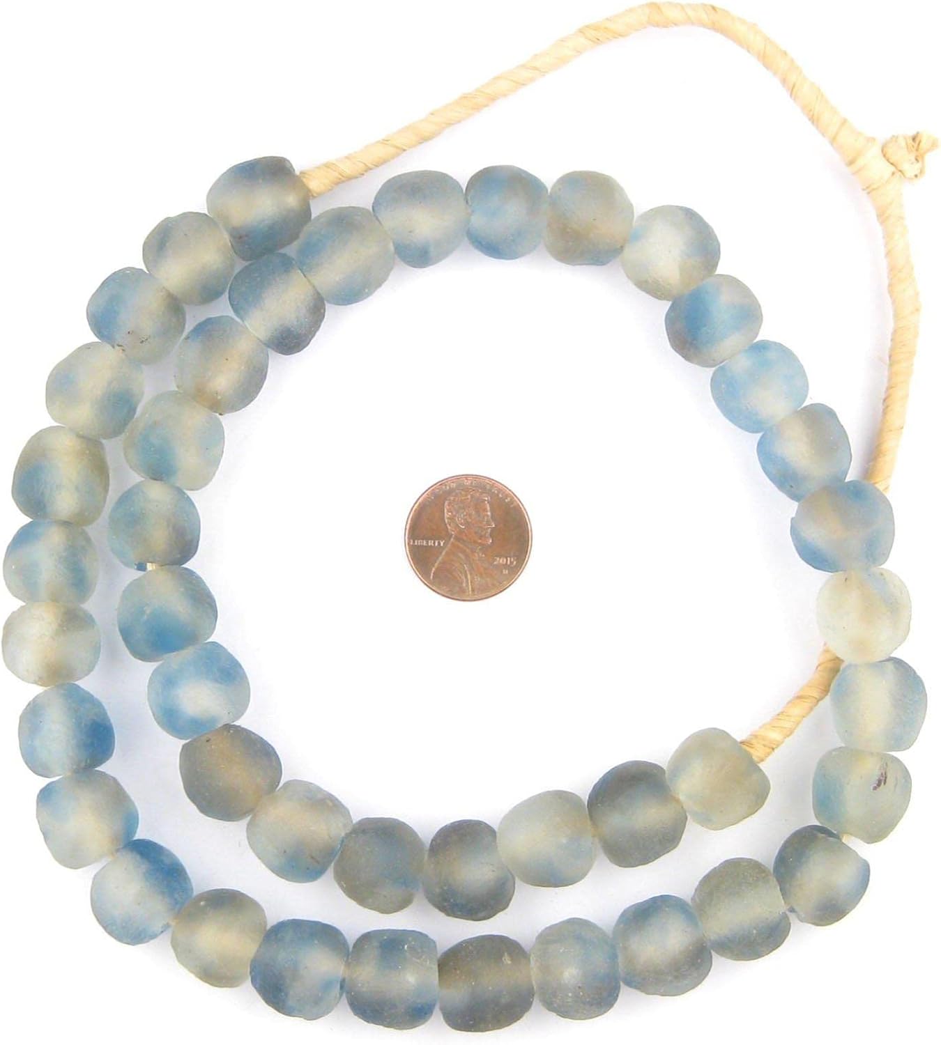 The Bead Chest Blue Grey Mist Recycled Glass Beads 14mm Ghana African Sea Glass Multicolor Round Large Hole 28 Inch Strand Handmade Fair Trade