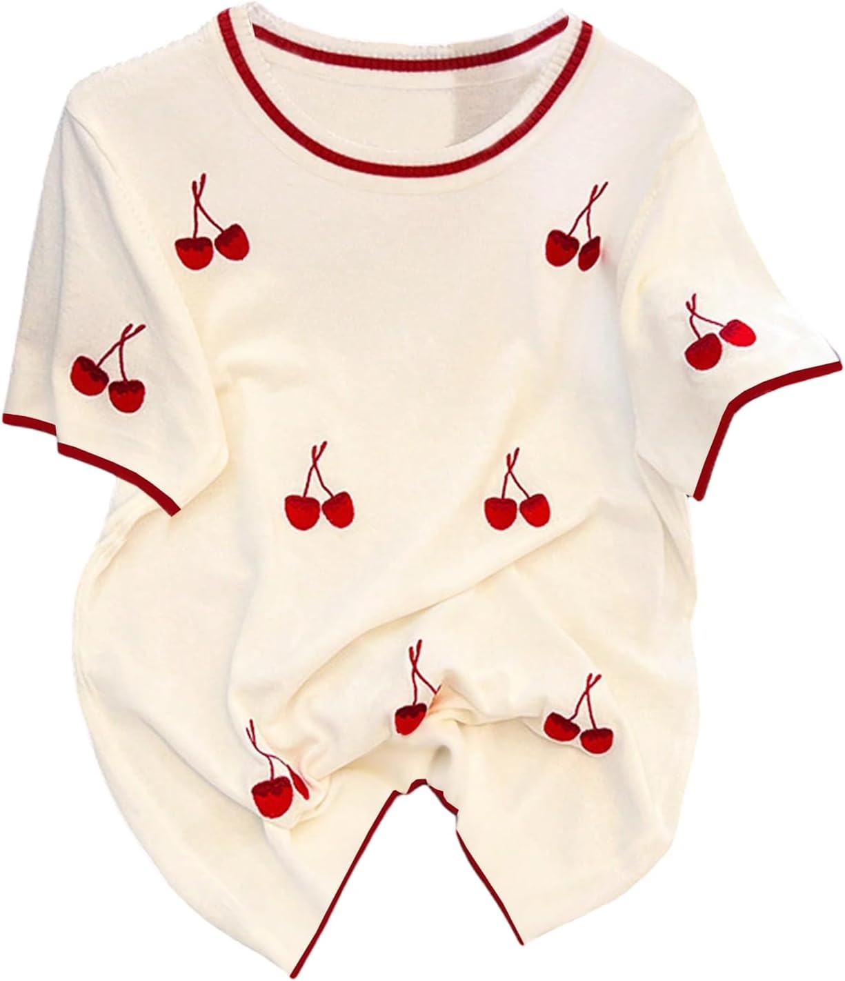 Verdusa Women's Cute Cherry Tops Short Sleeve Shirts Going Out Graphic Tees