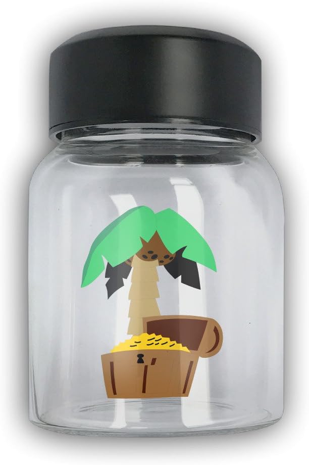 Treasure Chest And Palm Tree Drinking Glass Water Bottle