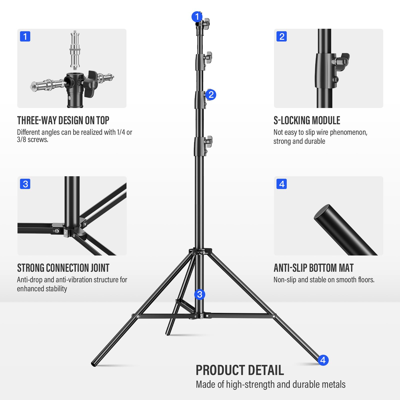 Soonpho 350cm Pro Lampenstativ Spring Luftgedämpftes Lichtstativ Metal Aluminium 3.5m max Höhe 15kg Traglast,stabil & komfortabel Leuchtenstativ für Film Fotografie Studio Outdoor Photography