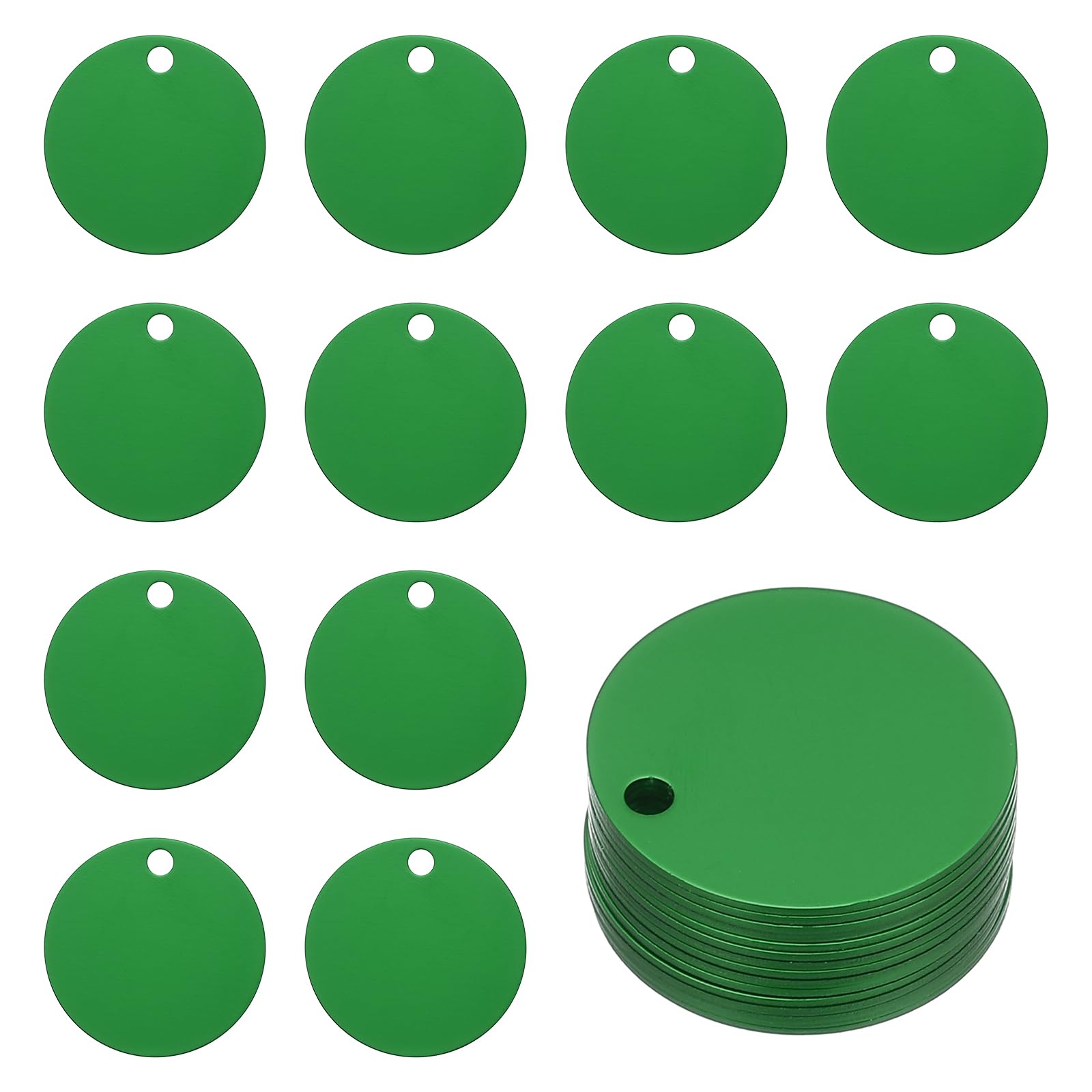 PATIKIL Metal Engraving Blank Tags, 25 Pcs 1.4" Round Aluminum Stamping Blank Tags Round Metal DIY Tag with Hole for Engraving Jewelry Bracelet Necklace Craft Making, Green