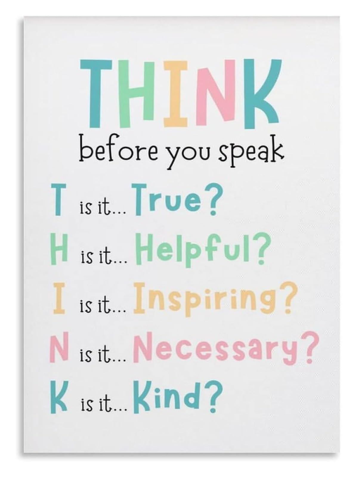 PAJPXPCD Inspirational Classroom Sign Think Before You Speak Poster Boho Wall-Art Canvas Print Motivational Quote for School Room Home Decor