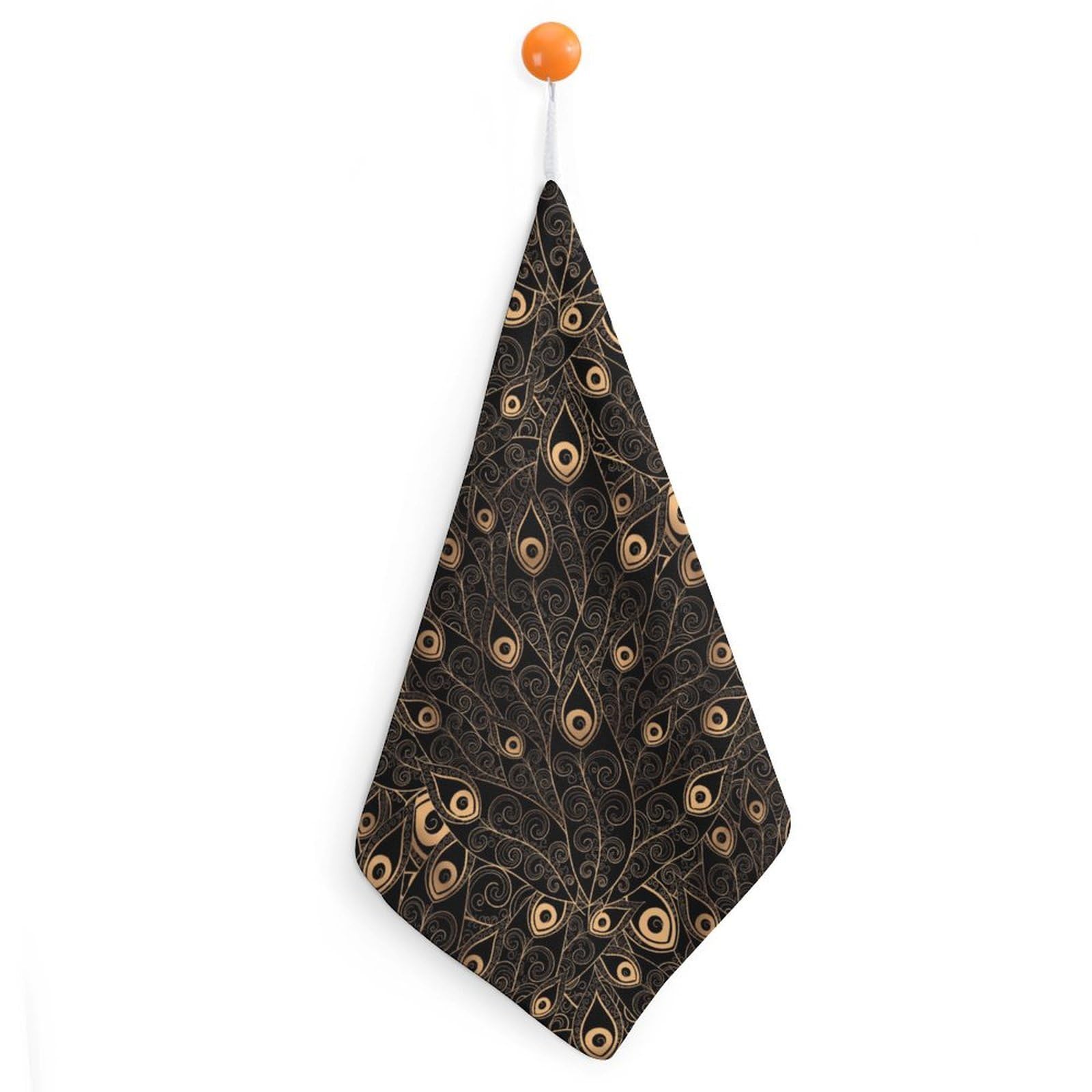 TXFBTRFSA Gold And Black Peacock Feathers Hand Towels with Hanging Loop Kitchen Towel Handkerchiefs Cleaning Cloths