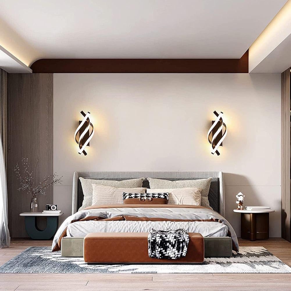 Wewnętrzna Lampa Ścienna LED Kreatywna Spiralna Nowoczesna Lampka Ścienna z Pilotem Ściemnialne Lampki Ścienne Czarne Aluminiowe Oświetlenie Ścienne LED Lampa Łóżkowa do Salonu Sypialnia