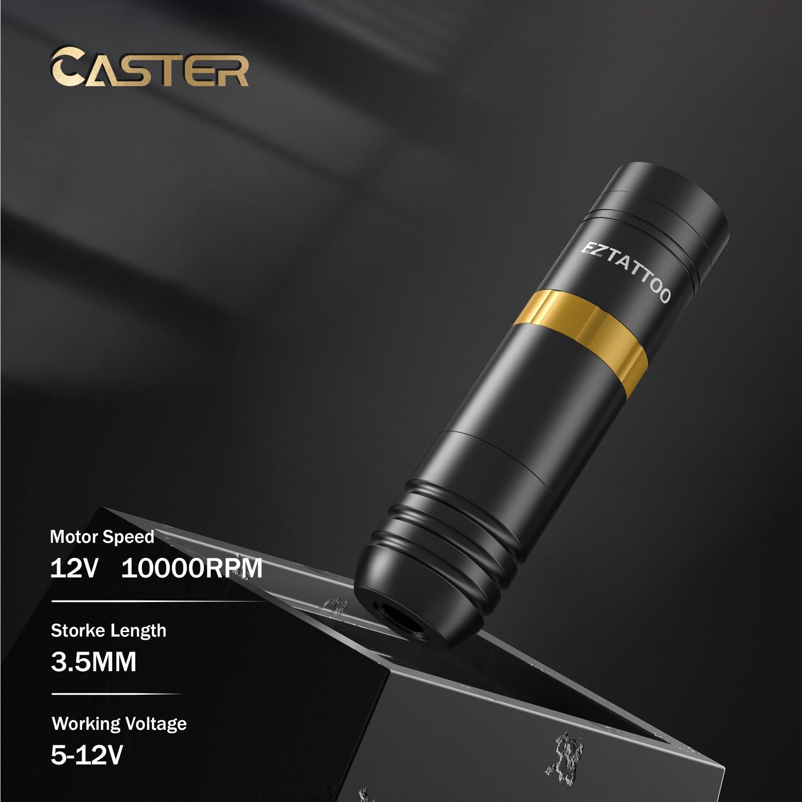 EZ Kit de Máquina de Tatuar - Kit de Tatuaje con Rotulador para Máquina de Tatuar, Batería de 1500 mAh Fuente de Alimentación, 20Pzs Agujas de Tatuaje Surtido para Tatuadores (Caster Dorado)
