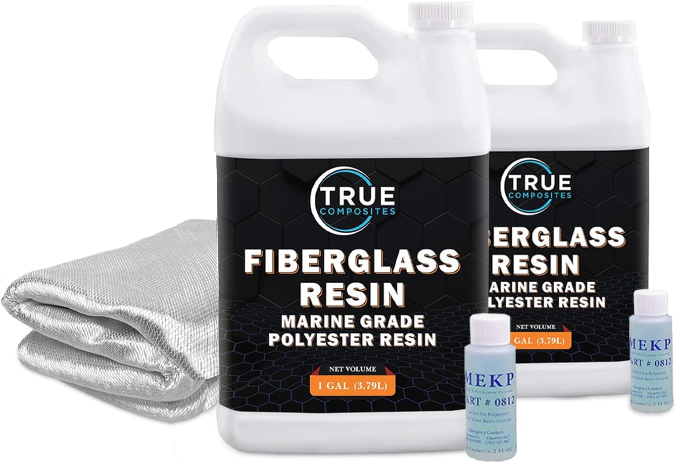 Polyester Resin with 1708 x 50 x 10 Yards Fiberglass, MEKP Hardener, Laminating Repair Kits-Great for Boats, Car Exterior, Canoe, Surfboard, Non-Tacky Finish (2 Gallon kit, 2oz MEK-P)