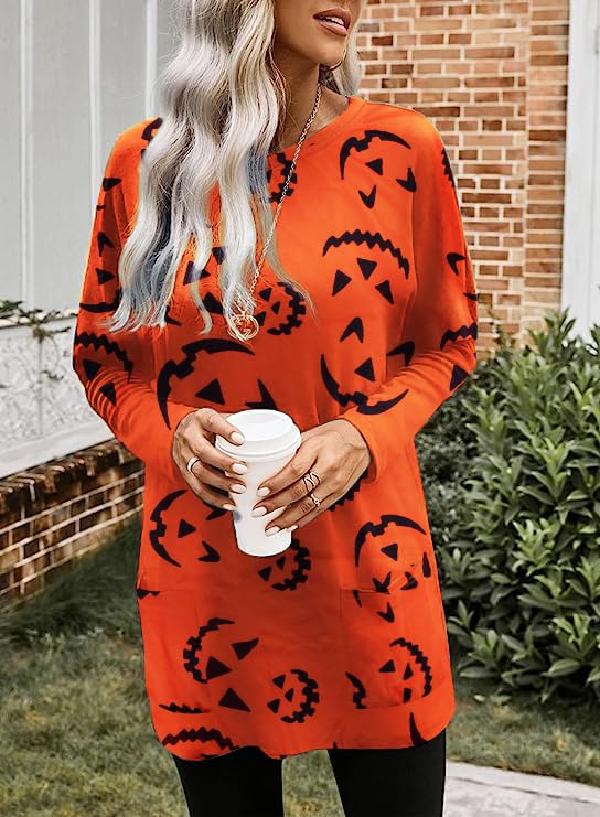 MNLYBABY Women Halloween Sweatshirt Funny Grimace Graphic Print Long Sleeve Shirt Pullover Dress Fall Tops