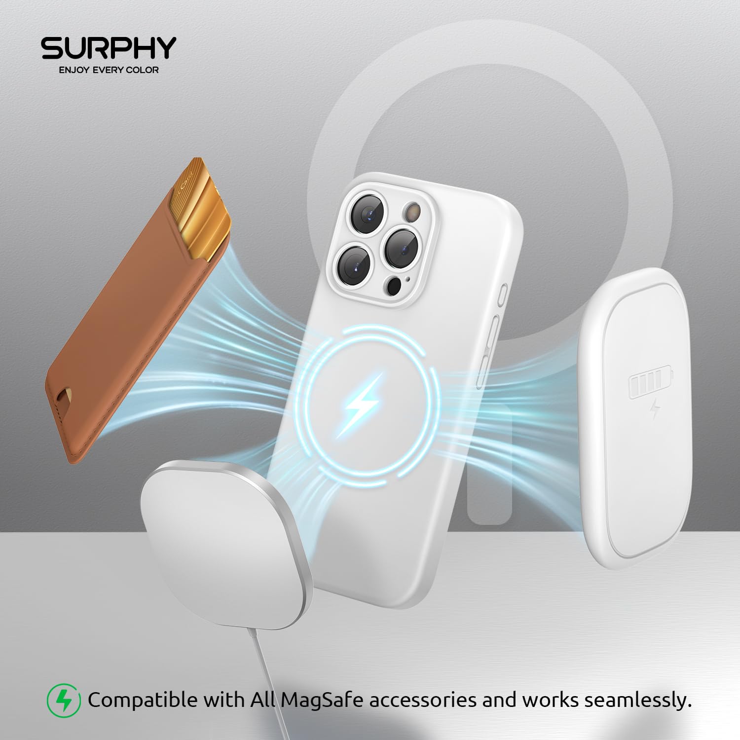SURPHY Cover Magnetica Silicone per iPhone 15 pro max con 2*Vetro Temperato( 6.7''), Compatibile con MagSafe Accessori, Custodia per iPhone 15 pro max Antiurto Protettiva Fodera, Verde cactus