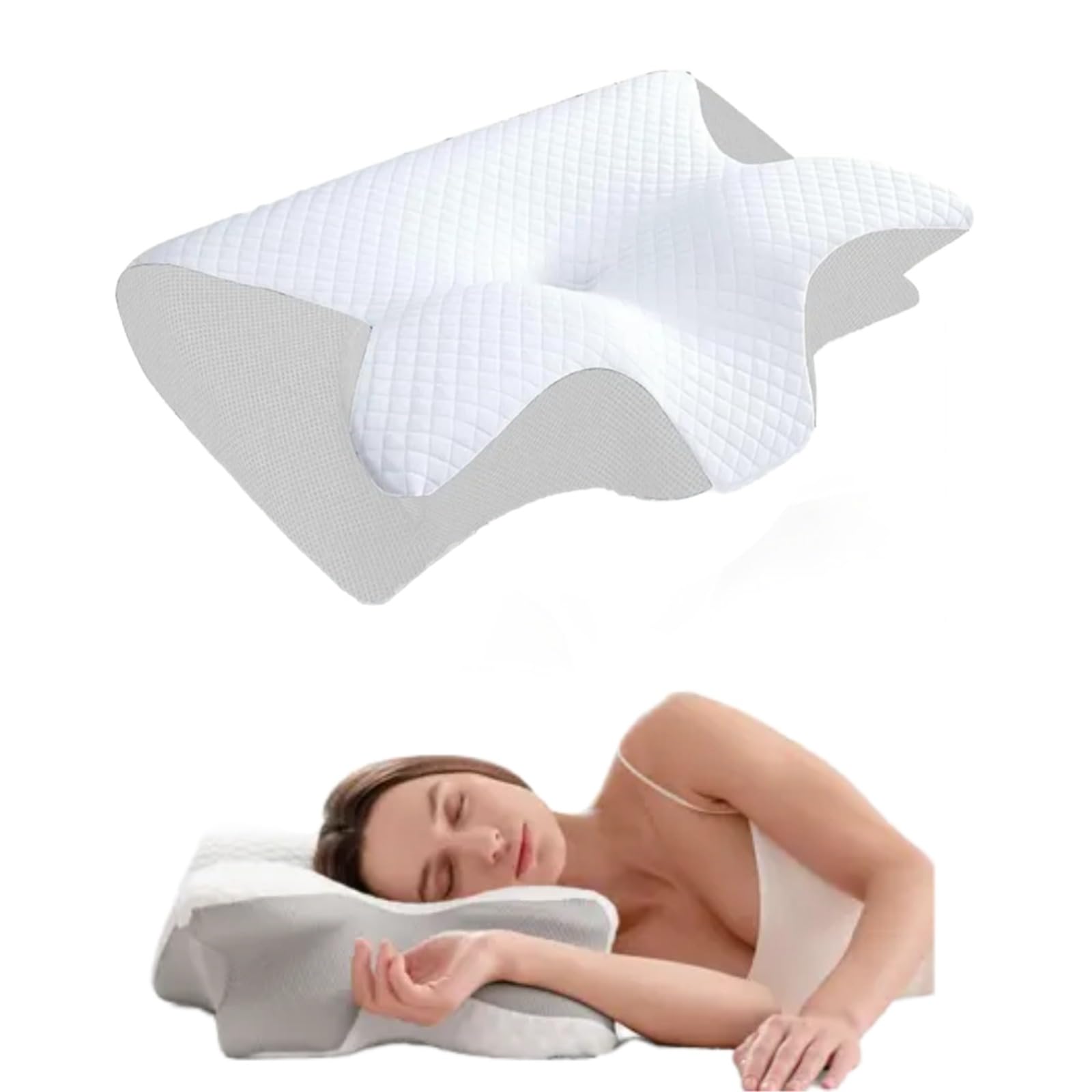 Generico Almohada Ortopedica Cervicales y Cuello - Almohada Antironquido Ergonómica con Espuma de Memoria - Butterfly Pillow para Dormir de Lado - Alivia Dolor de Cuello y Espalda
