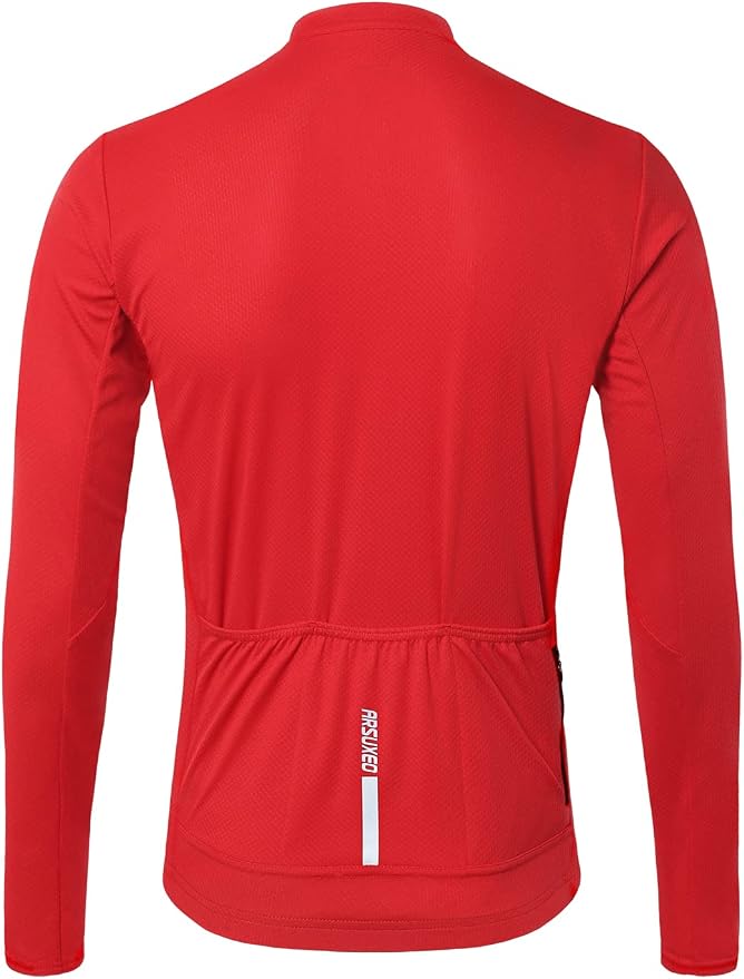ARSUXEO Maillot Cyclisme Homme Manches Longues 6038 – Slim Fit, 4 Poches, Zippée Complète, Polyester Respirant Pour Route Et MTB