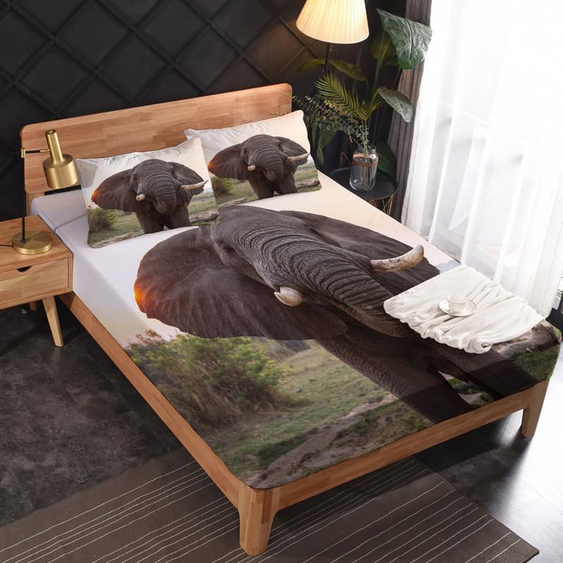 Miniatura 3 de Sábanas de elefante tamaño Queen  Juegos de sábanas y fundas de almohada de animales 3D  Lujoso 100% microfibra, estampado de alta cantidad de