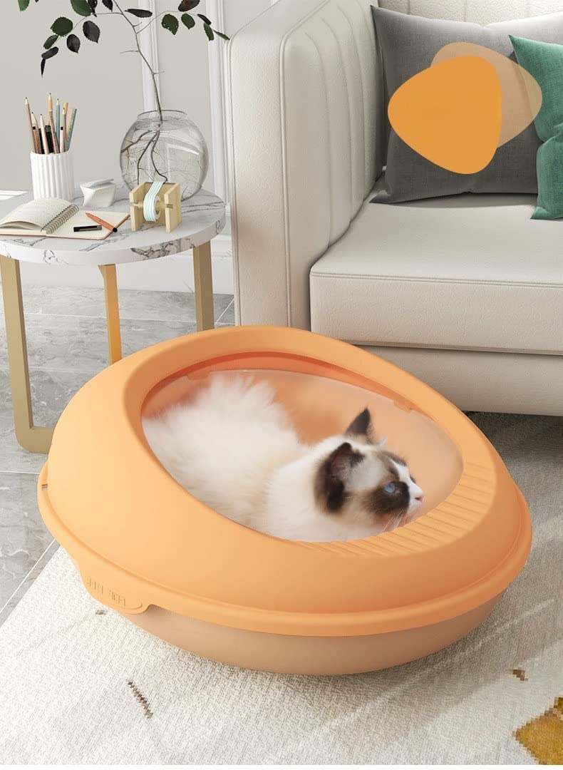 Lettiera per gatti, design semi chiuso con recinzione alta, a forma di uovo resistente, vassoi a prova di spruzzi, lettiera per gatti facile da pulire