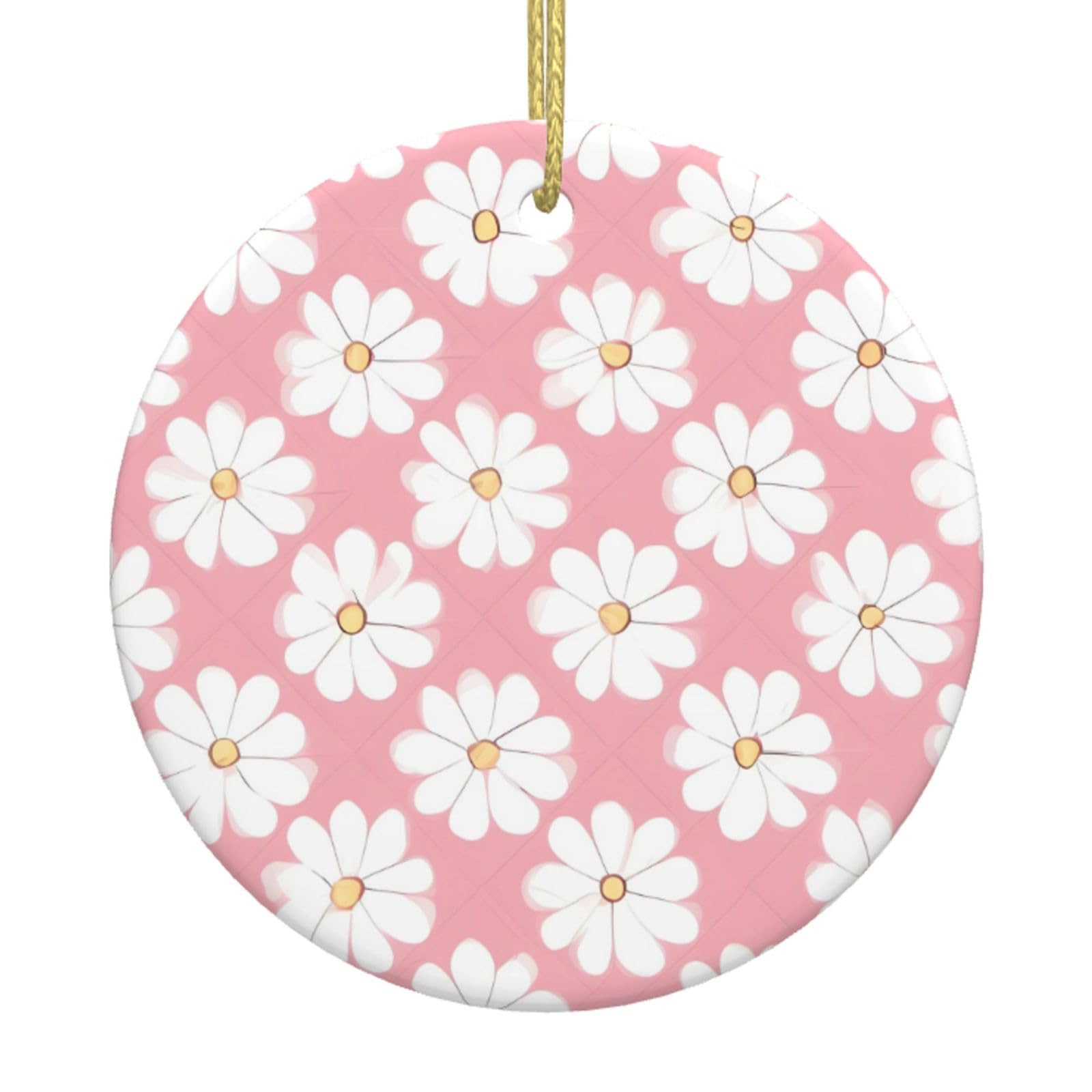 White Chrysanthemum Texture Chart Printed Christmas Tree Ceramic Ornaments Holiday Decoration Christmas Unique Pendant for Christmas Party