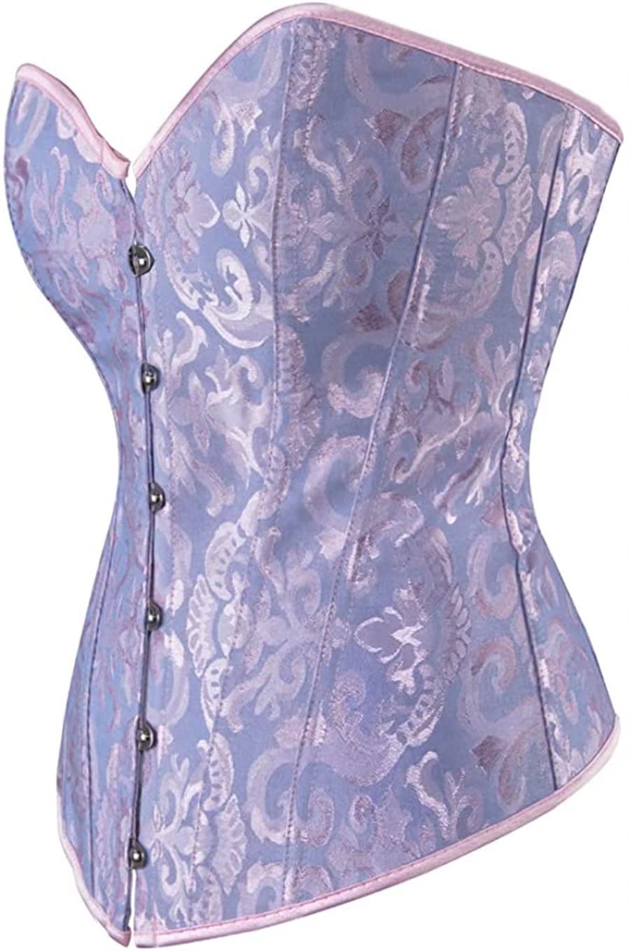 jutrisujo Blue Corsets for Women Bustier Corset Top Boned Brocade Classic Floral Plus Size Costume S