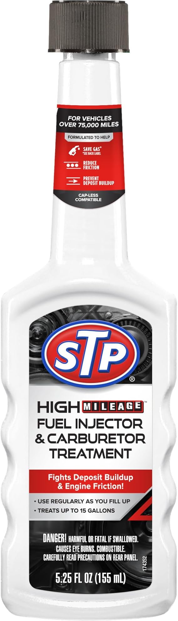 STP High Mileage Fuel Injector Cleaner and Carburetor Cleaner Treatment, Bottled Lubricant for Upper Cylinder, 5.25 Oz, 12 Count, STP