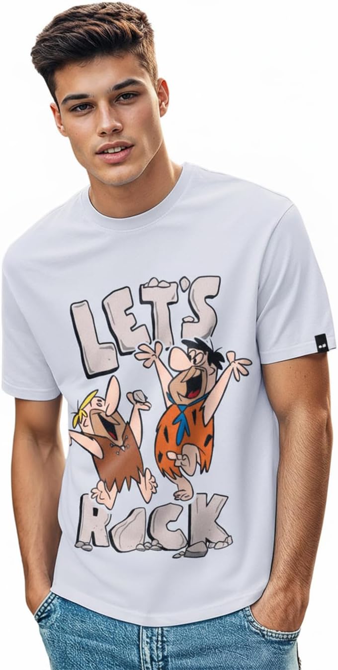 X Cartoon Network Flintstones Men's Cotton Jersey Graphic Print Regular Fit Half Sleeve Round Neck T-Shirt | Tshirt for Men Cotton| Casual Wear | Street Wear