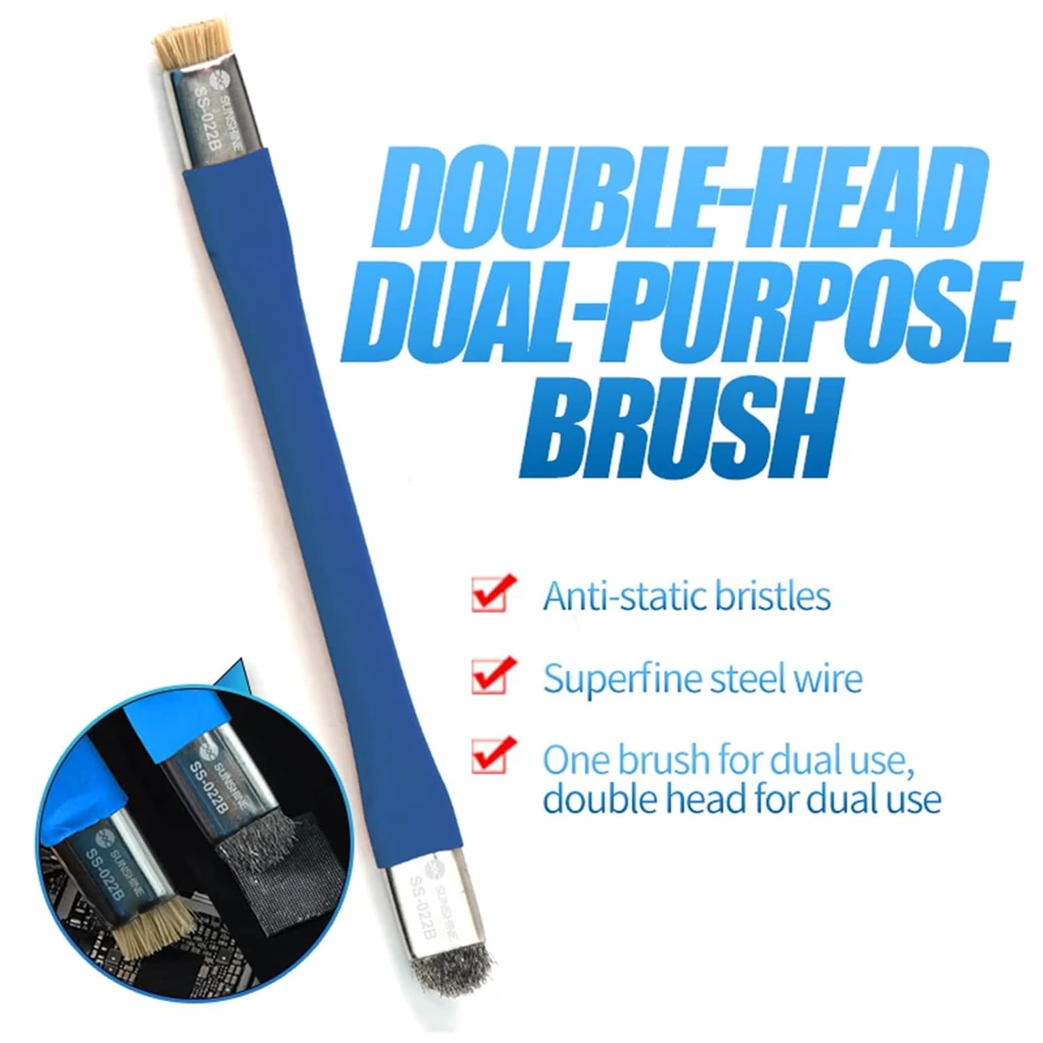 2Pcs Double Head ESD Safe Brush, Anti-Static Phone Motherboard PCB Cleaning Brush for Mobile Phone PC Repair Electronic Components Circuit Board IC Clean Remove Glue Tools,Blue