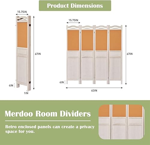 Miniatura 7 de Divisor de madera de 4 paneles, divisores de pared de 5.6 pies de alto para separación de habitaciones, separadores de habitaciones plegables,
