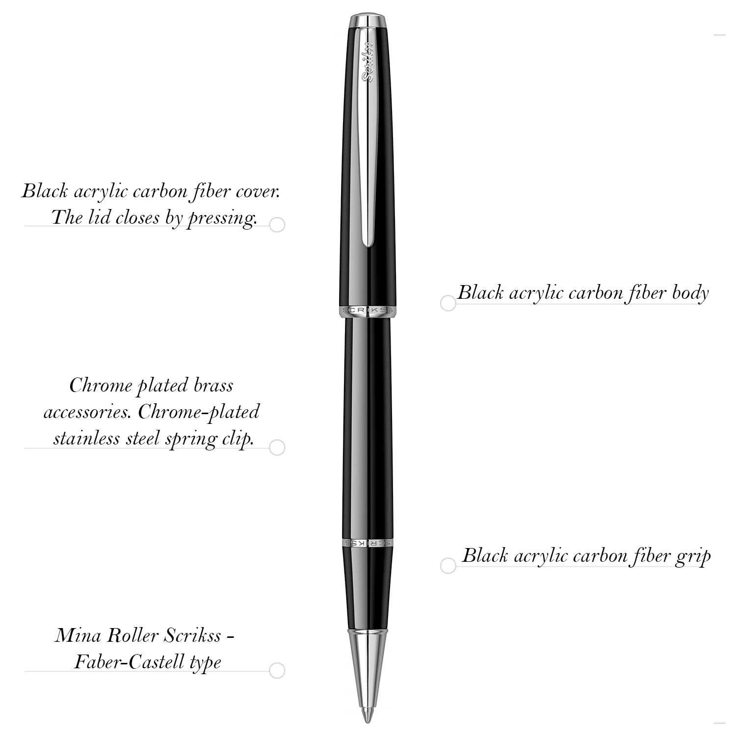 Amazon | Scrikss ヴィンテージ 33 光沢ブラックローラーボールペン