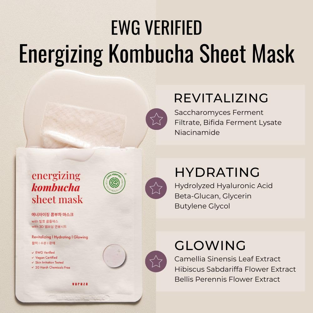 varuza EWG Verified Kombucha Sheet Mask Lyocell 3D Snow Crystal Sheet Fermented Bifida 20 Harsh Chemicals Free Clean & Radiant Skin - Image 2