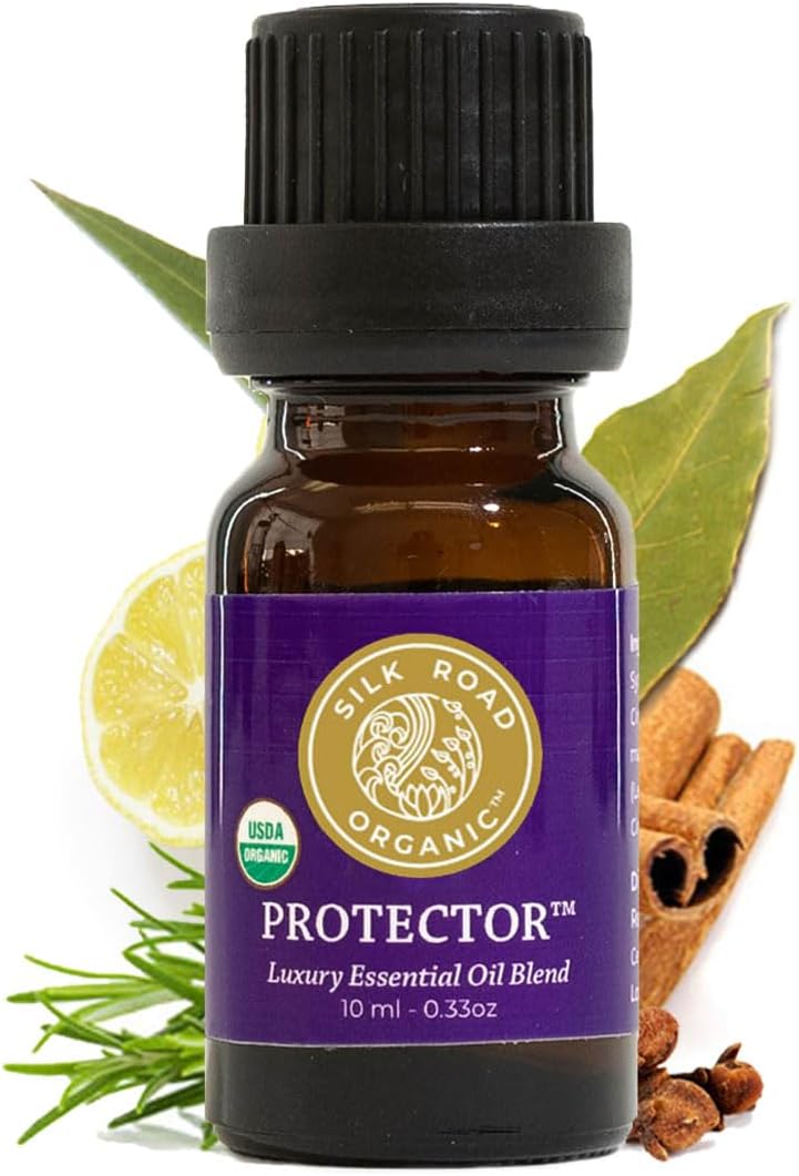 Silk Road Organic Protector Essential Oil Immunity Blend, Based on Thieves Oil Legend, 100% Pure USDA Certified Health Shield Aromatherapy – 10 ml Dropper – Always Pure, Always Organic