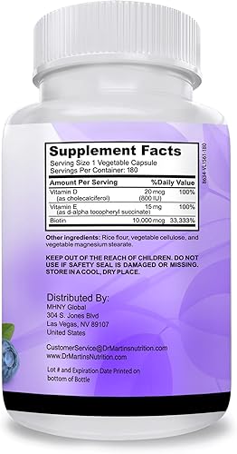 Miniatura 8 de Potente biotina (vitamina B7) 10,000 mcg con suplemento de vitaminas D y E | 180 unidades | Cabello, piel y uñas | Para un crecimiento del cabello