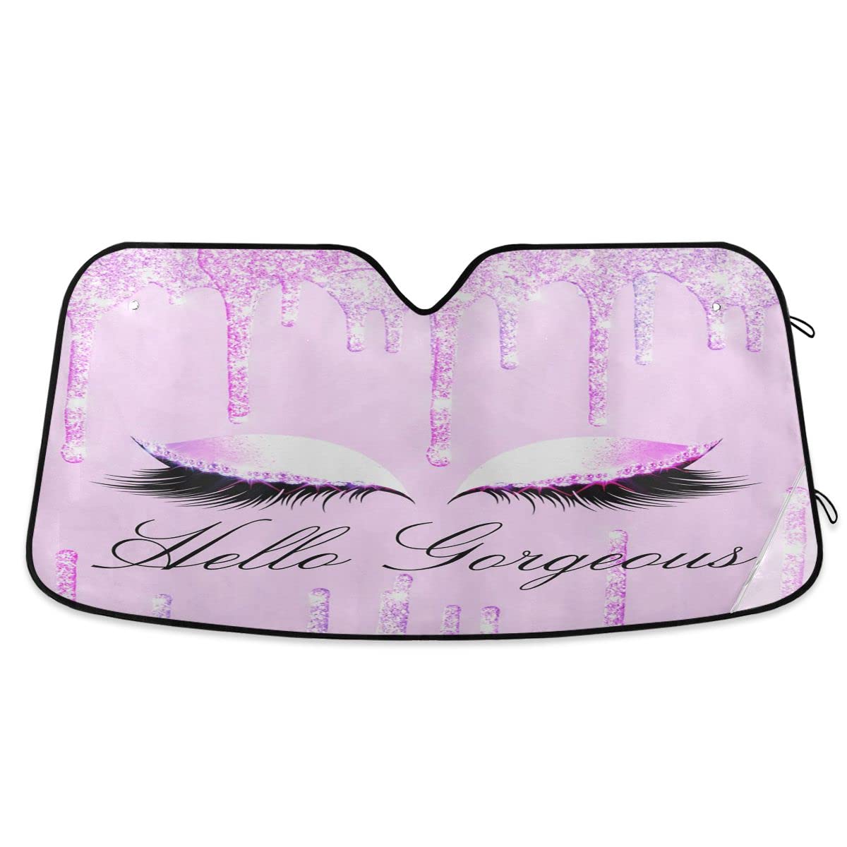Pink Purple Women Eyes Car Windshield Sun Shade Hello Gorgeous Girls Car Sun Visor for UV Rays and Sun Heat Protection Blocks Heat and Sun Foldable Sun Shield 55x27 Inches