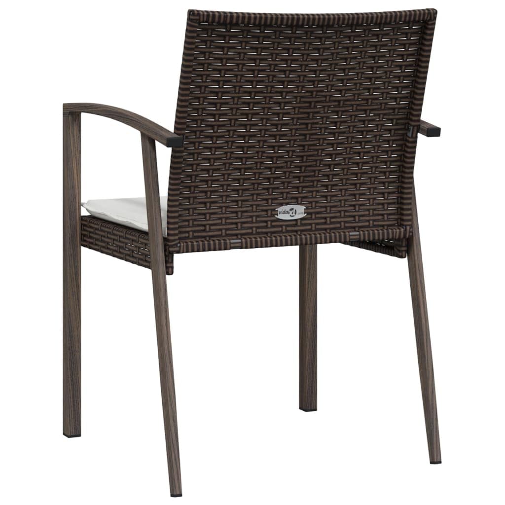 Krzesła ogrodowe z poduszkami 2 szt. brązowe rattan PE stal 56,5x57x83 cm wytrzymałe meble tarasowe na zewnątrz z podłokietnikami siedzisko ogrodowe z oparciem