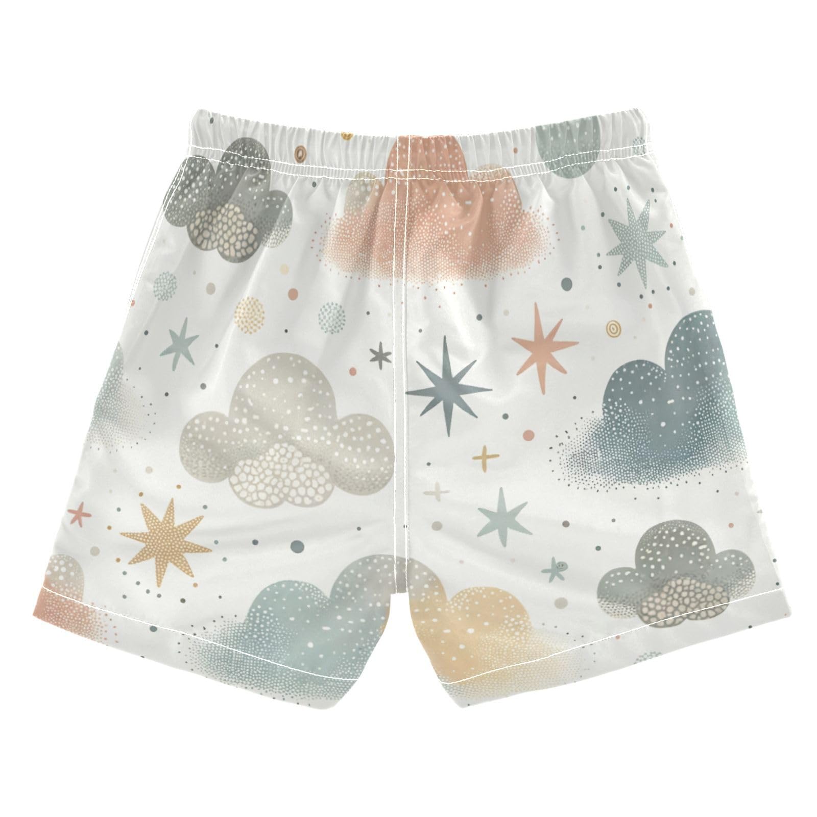 YANENDIE Boy Swim Trunks Cute Clouds Stars Summer Beach Quick Dry Swimsuit Bathing Suit, 2-8T