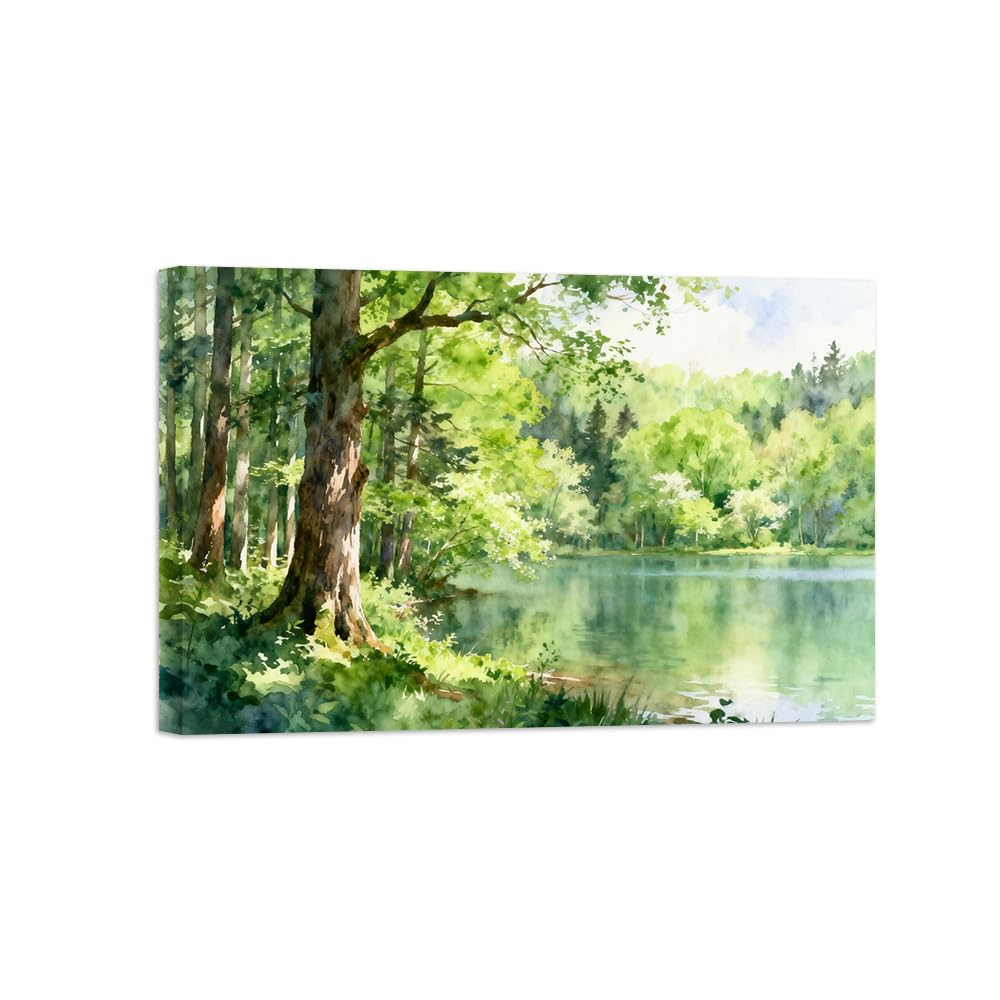 Ozpwbvy Wrapped Canvas Forest Lake Landscape Canvas Wall Art Picture 80X120cm Framed